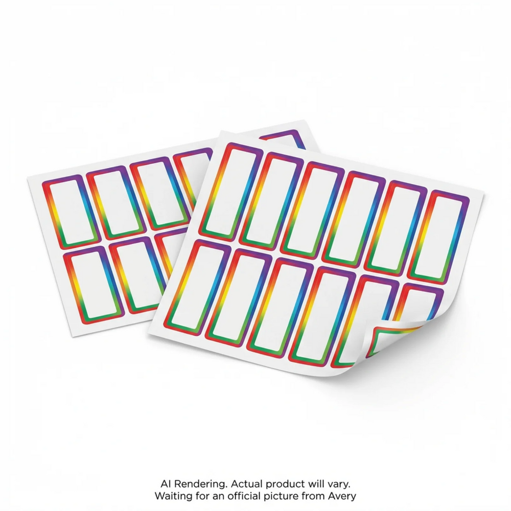 Avery No-Iron Fabric Labels, ¾" x 1¾", Rainbow border, 24/pkg