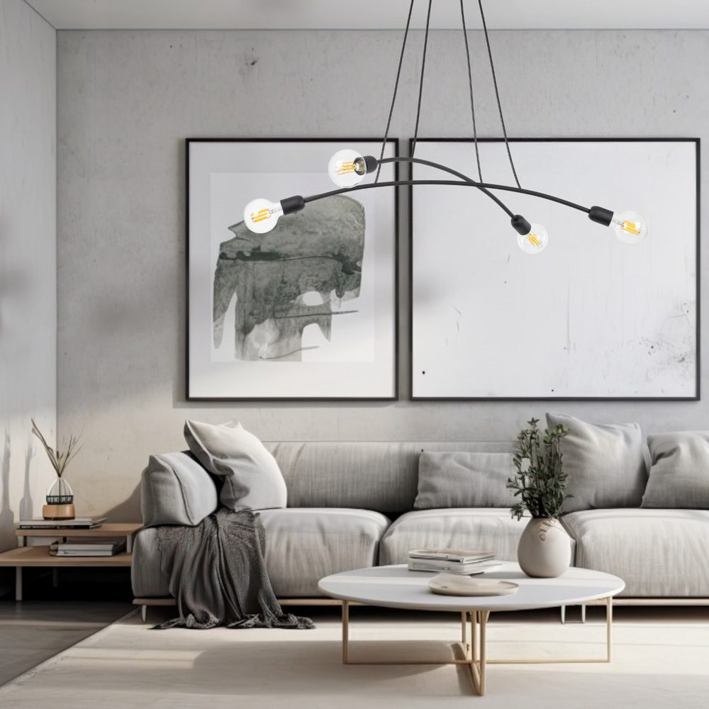 Suspension HELIX Noire Minimaliste à 4 Lumières pour Îlot de Cuisine et Table de Salle à Manger (Liquidation)
