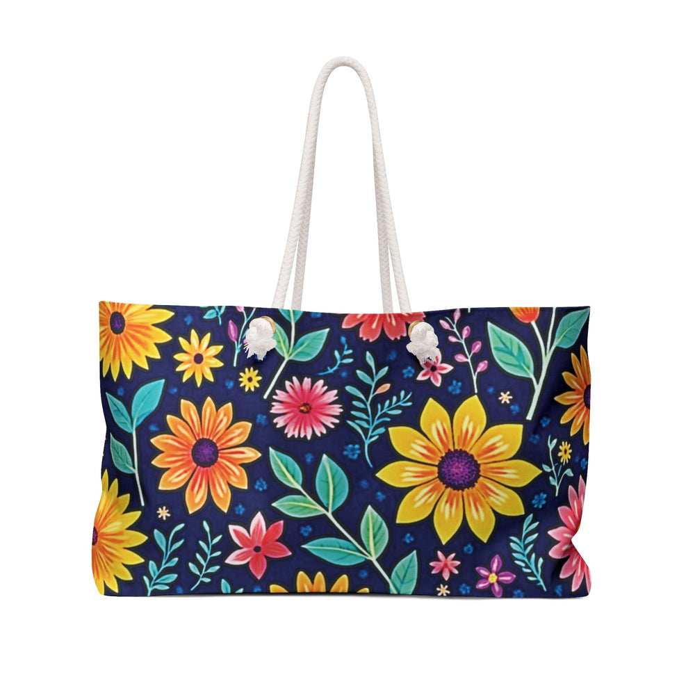 Sac de fin de semaine fleuri — Sac fourre-tout de voyage à motif floral bleu marine éclatant