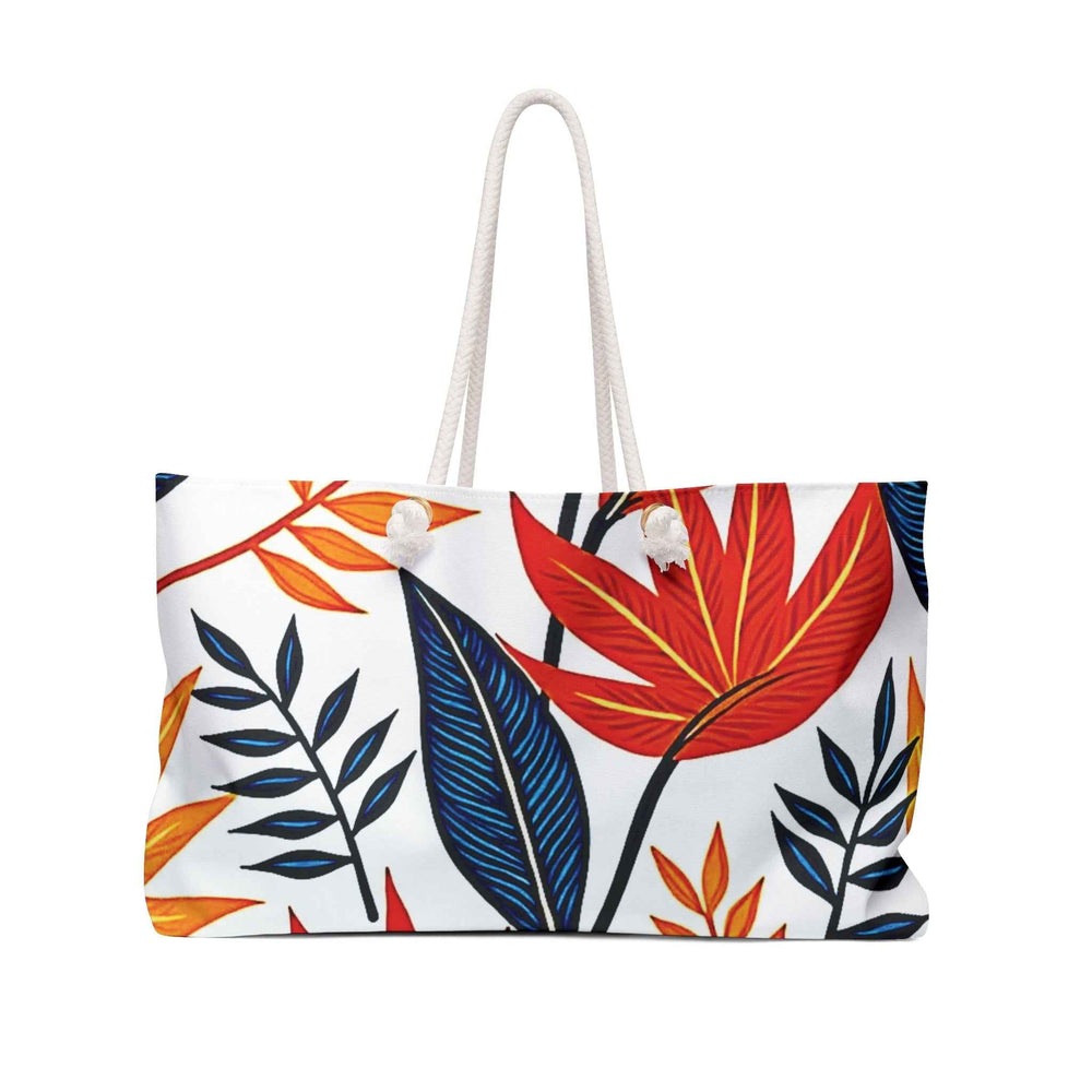 Sac de fin de semaine à feuilles tropicales audacieuses rouges et bleues | Sac à imprimé feuilles