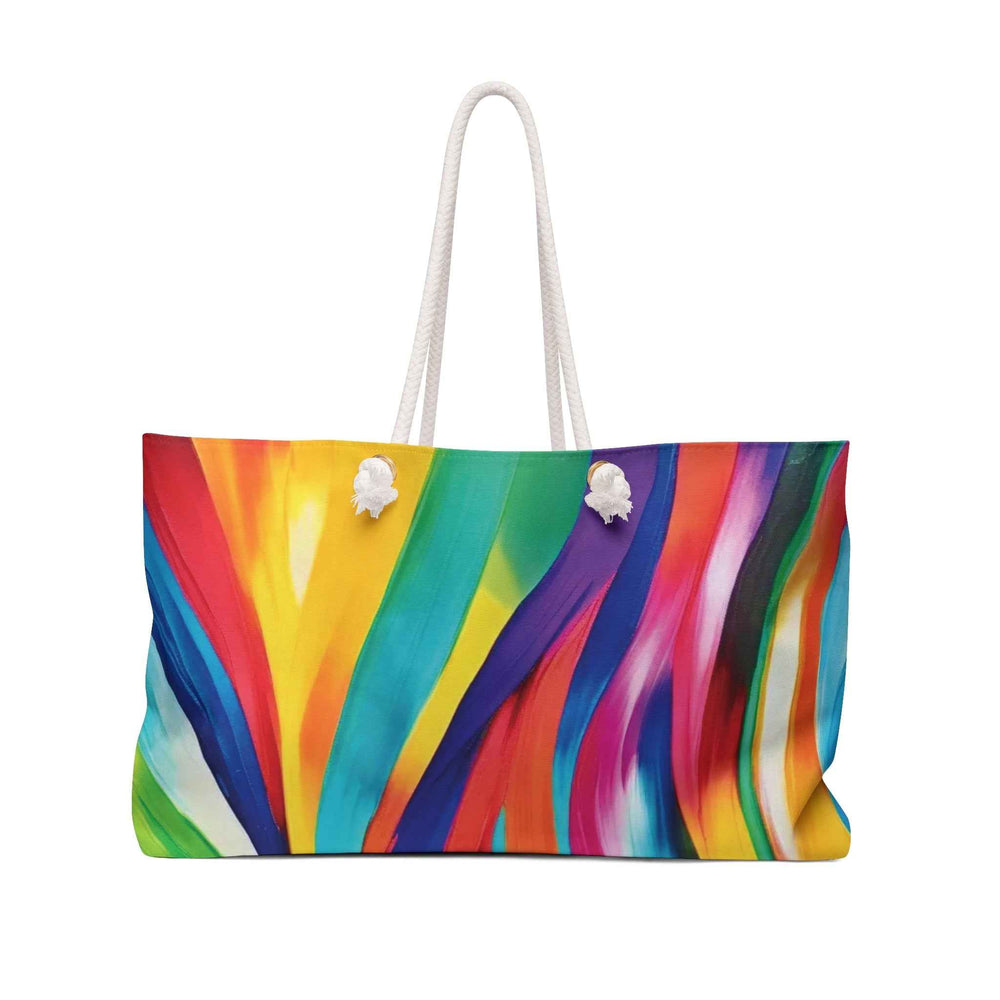 Colorful Abstract Wave Weekender Bag | Rainbow Stripes Large Tote Bag