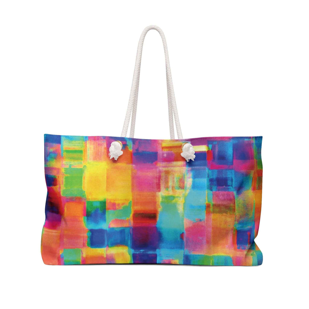 Colorful Abstract Watercolor Squares Weekender Bag | Bright Travel Tote | Large Tote Bag