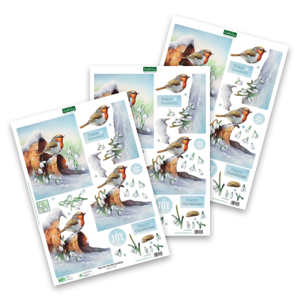Die Cut Decoupage – Robin On Pot (Pack Of 3) — Ecstasy Crafts