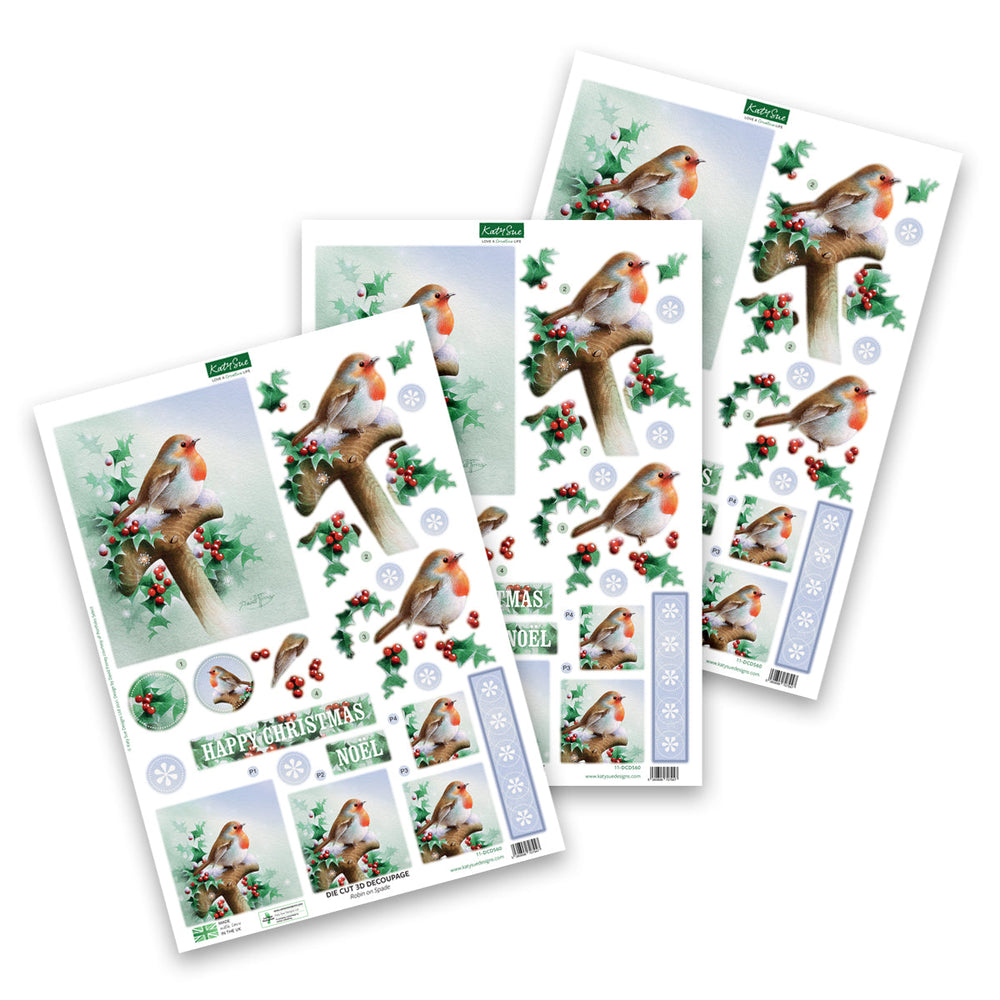 Découpage prédécoupé – Rouge-gorge sur bêche (lot de 3)