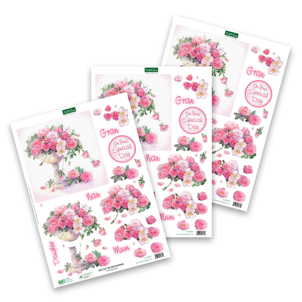 Découpage découpé à l'emporte-pièce – Roses en cascade (Lot de 3)