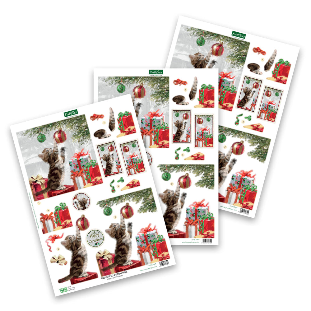 Die Cut Decoupage – Kitten & Presents (Pack Of 3) — Ecstasy Crafts