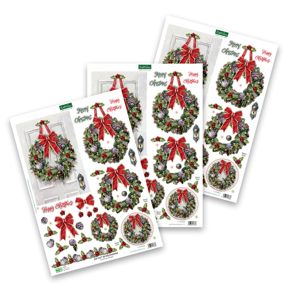Die Cut Decoupage – Christmas Wreath (Pack Of 3) — Ecstasy Crafts