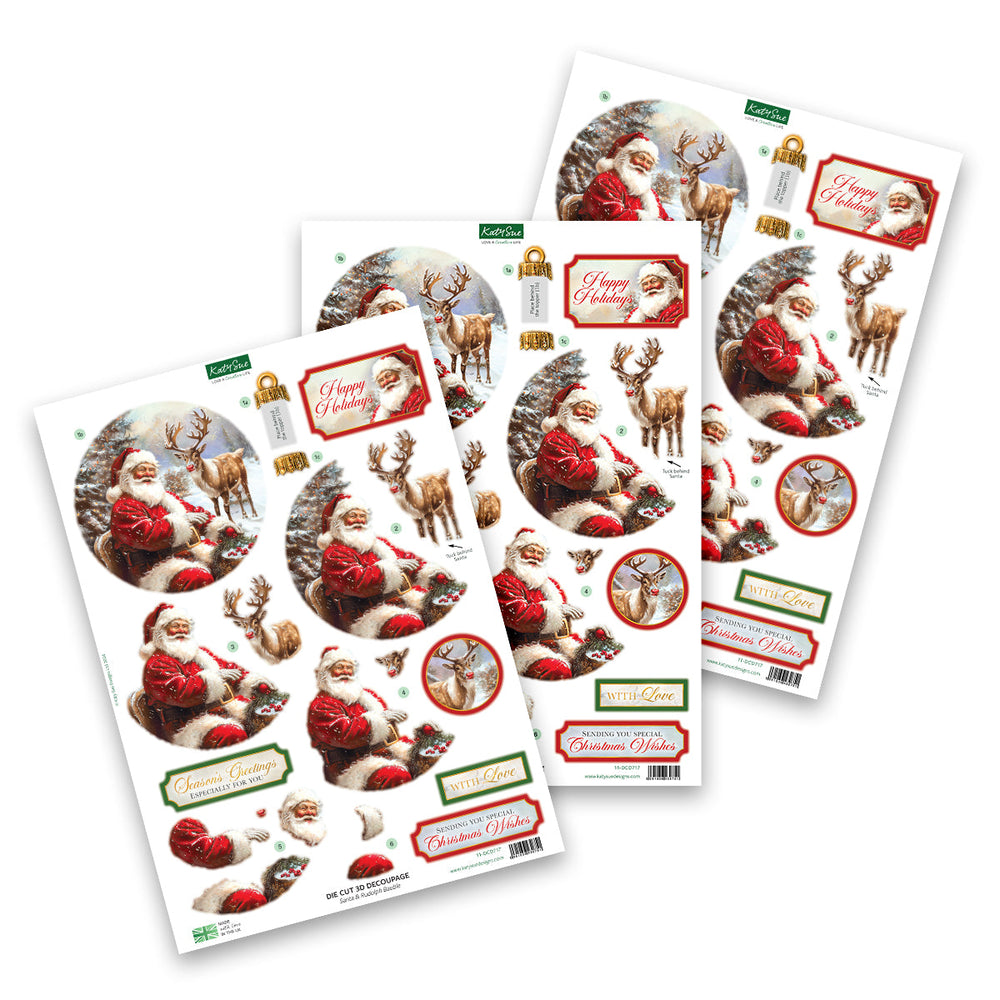 Die Cut Decoupage – Santa & Rudolph Bauble (pack of 3) — Ecstasy Crafts