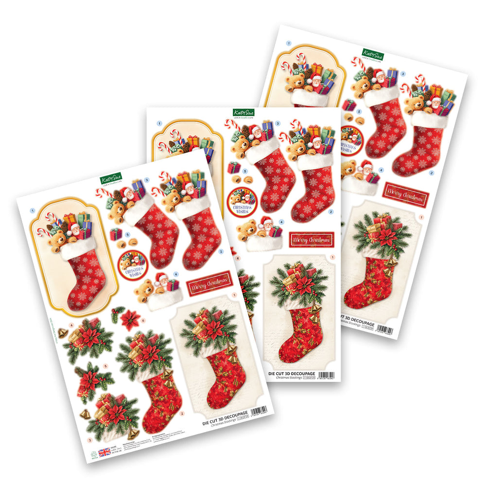 Katy Sue Designs Décopatch prédécoupé – Chaussettes de Noël (lot de 3)