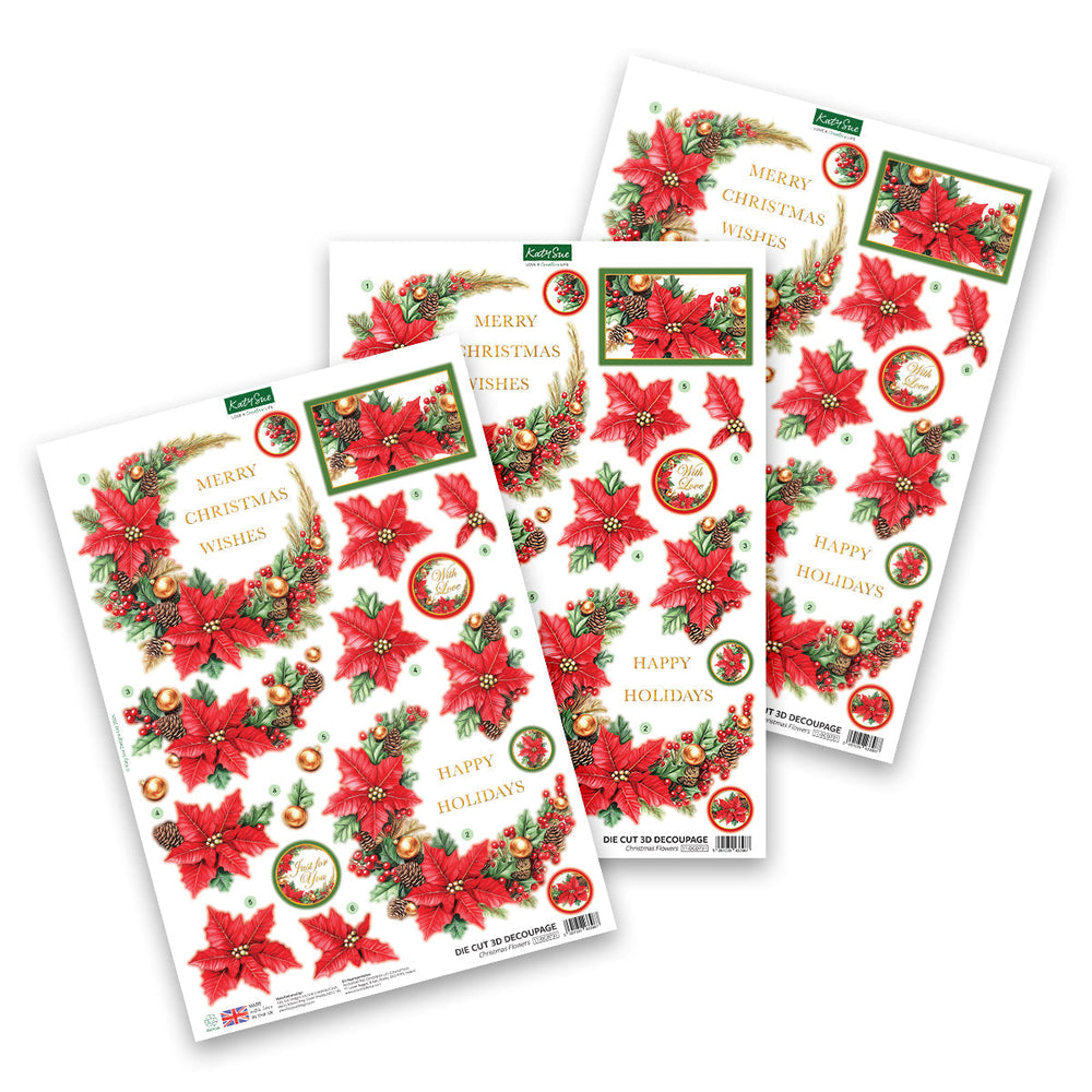 Katy Sue Designs Die Cut Decoupage – Christmas Flowers (pack of 3) — Ecstasy Crafts