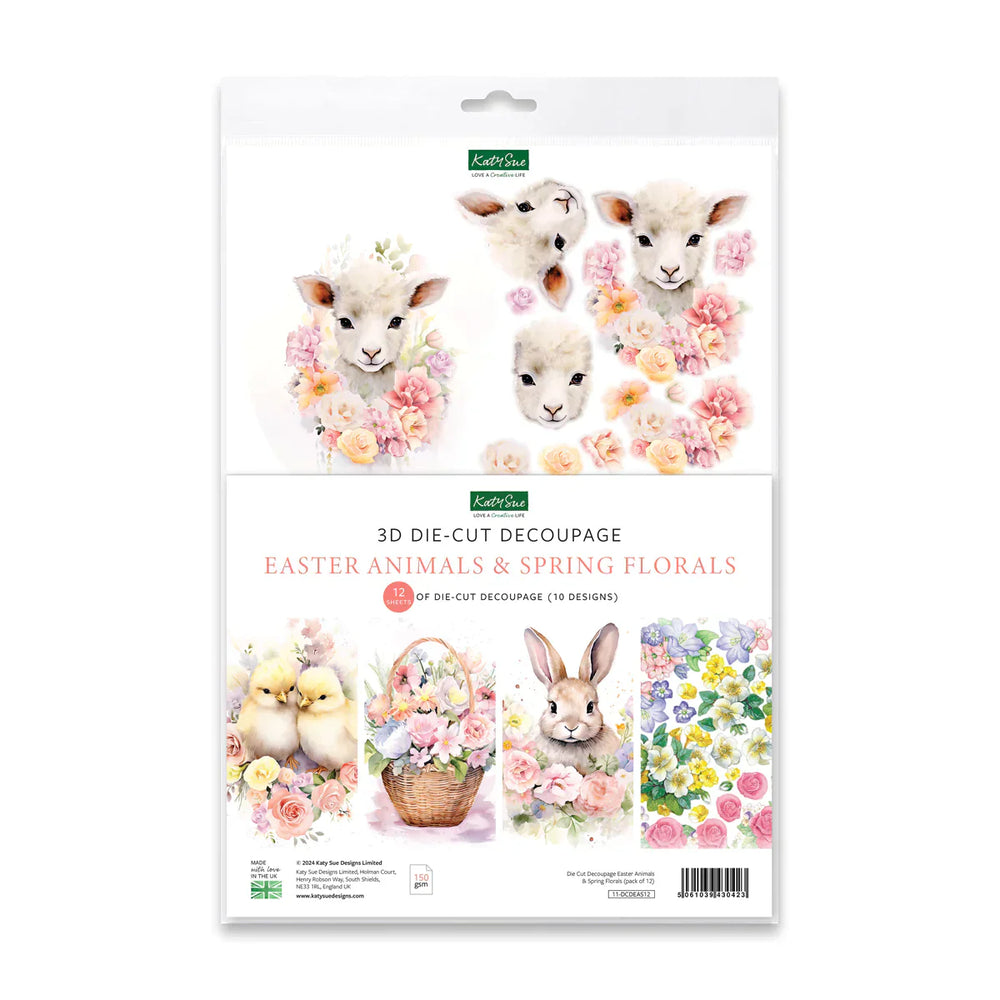 Découpage découpé à la presse - Animaux de Pâques et fleurs printanières (lot de 12)