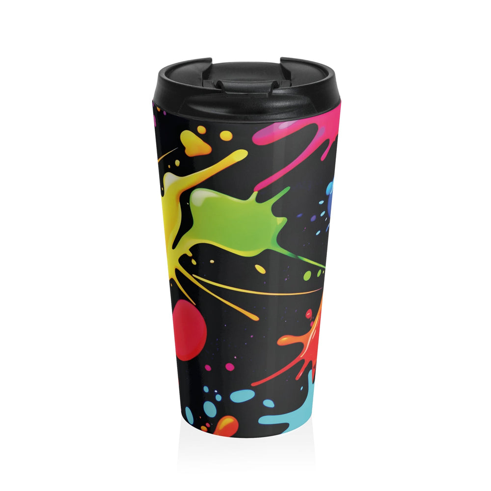 Tasse de voyage en acier inoxydable à motif éclaboussures de peinture néon | Gobelet éclaboussures colorées