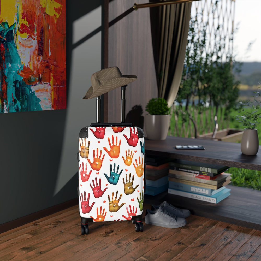 Valise colorée à empreintes de mains – Bagage de voyage pour enfants avec motif de paumes ludiques