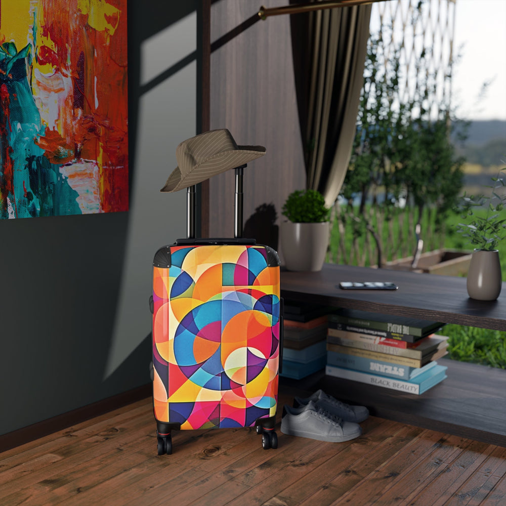 Colorful Geometric Carry-On Suitcase — Modern Abstract Travel Luggage