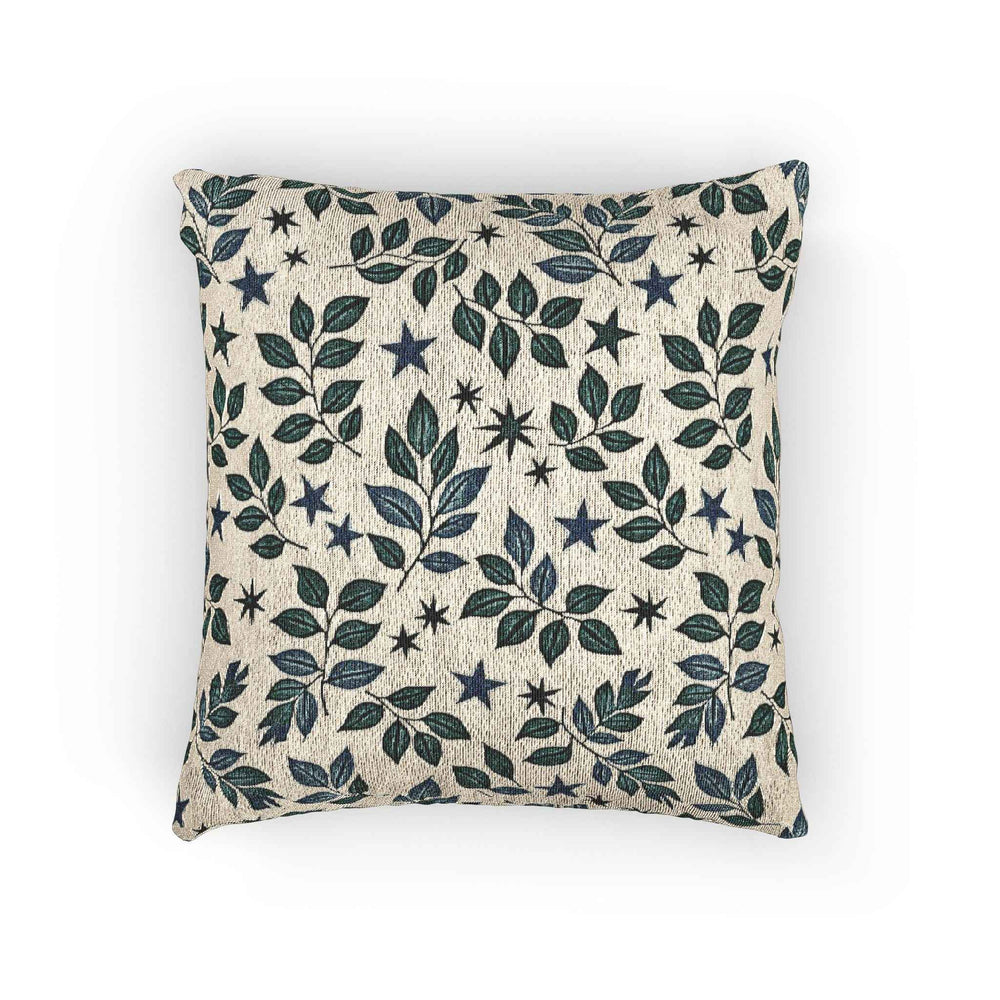 Leaf and Star Pattern Woven Pillow | Botanical Throw Cushion