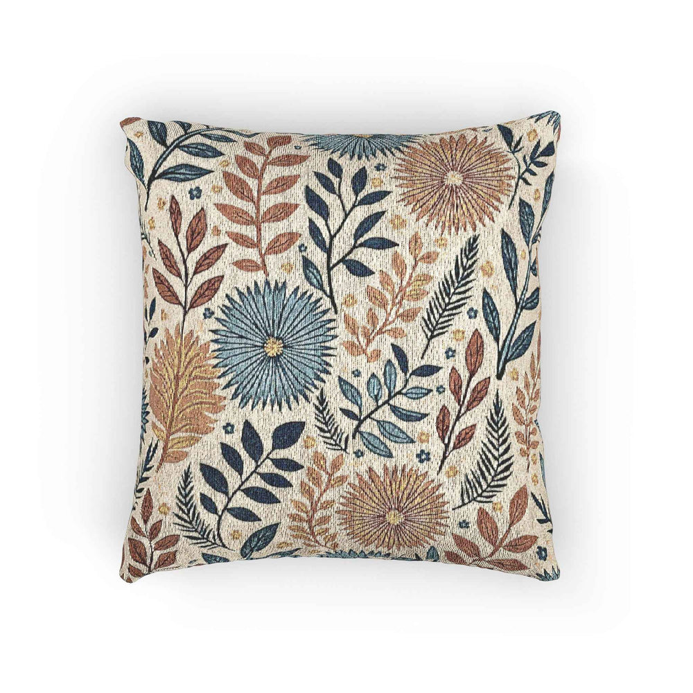 Boho Floral Woven Pillow | Textured Daisy Leaves Decorative Pillow