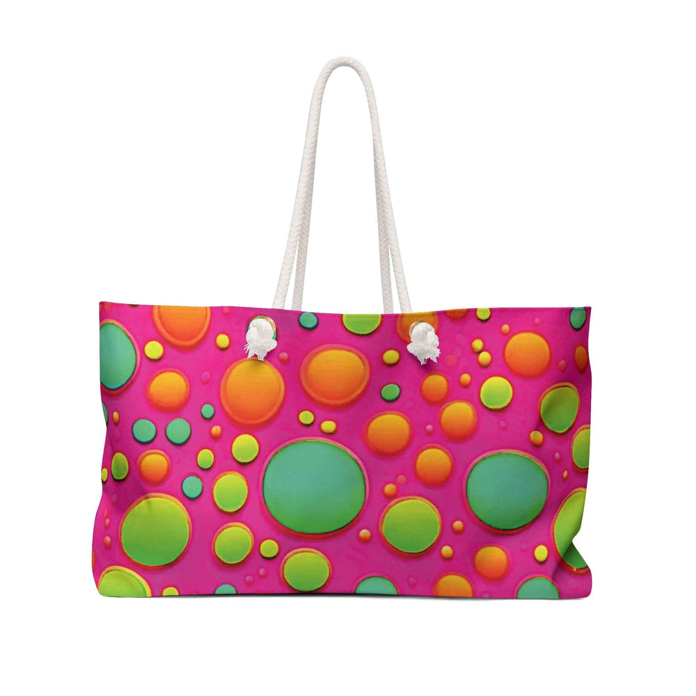 Colorful Bubble Pattern Weekender Bag | Neon Pink Green Orange, Large Tote Bag