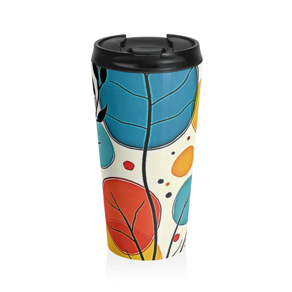 Mug de voyage en acier inoxydable à motif de feuilles colorées | Gobelet abstrait floral