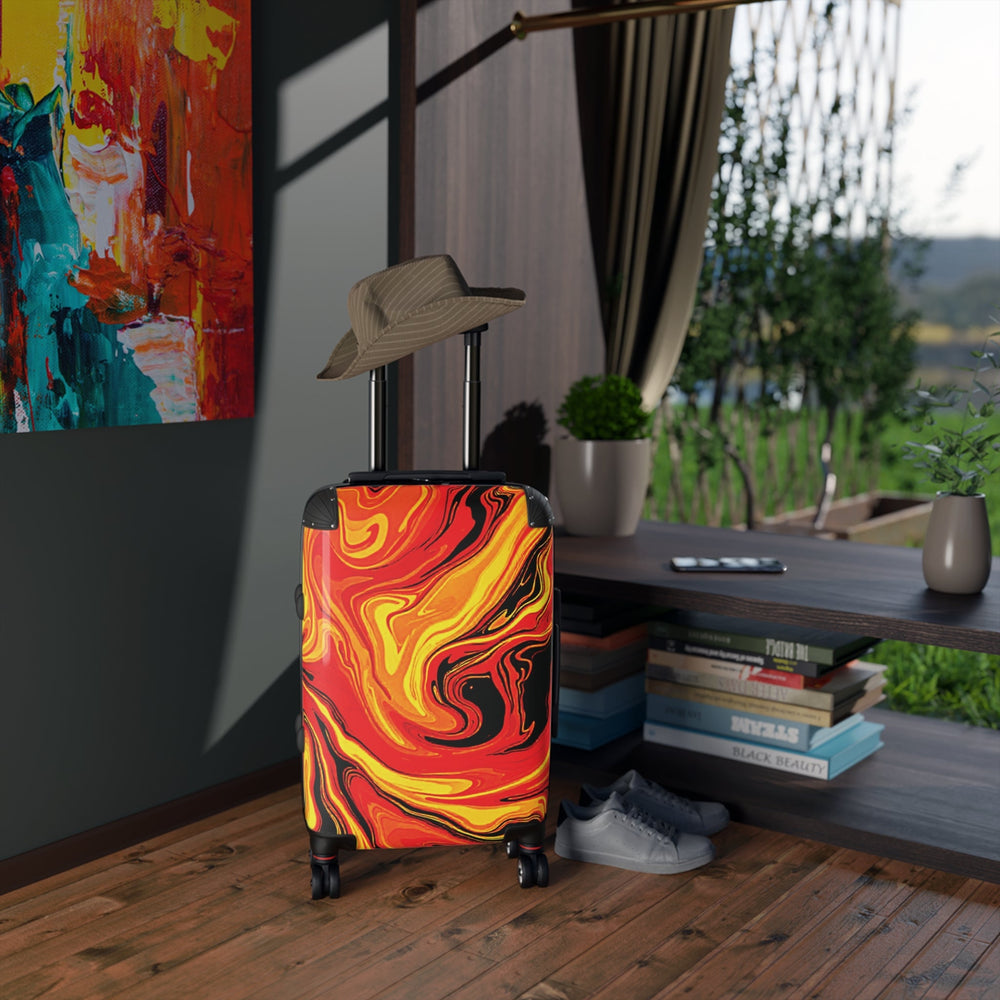Valise de cabine Marbre Flamboyant — Bagage tourbillonnant rouge et jaune éclatant