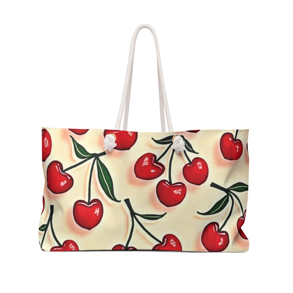Sac de fin de semaine à motif de cerises — Sac fourre-tout de voyage rétro à cerises rouges