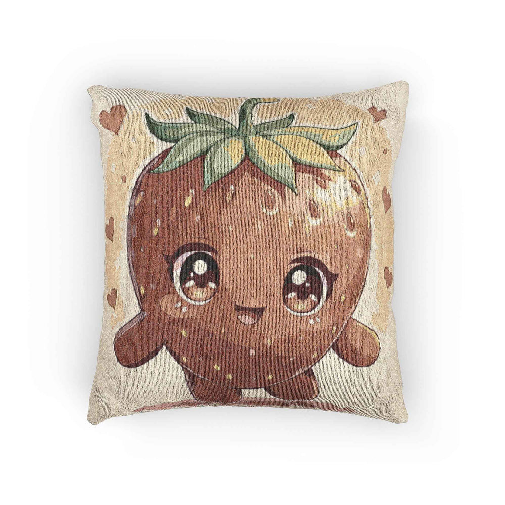Coussin décoratif tissé | Personnage fraise Kawaii