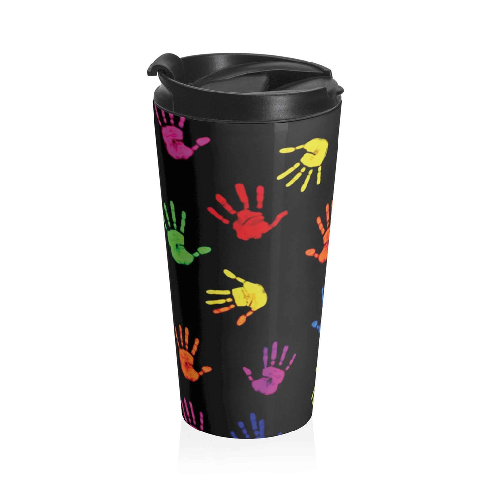 Travel Mug — Colorful Handprint Pattern Stainless Steel Tumbler