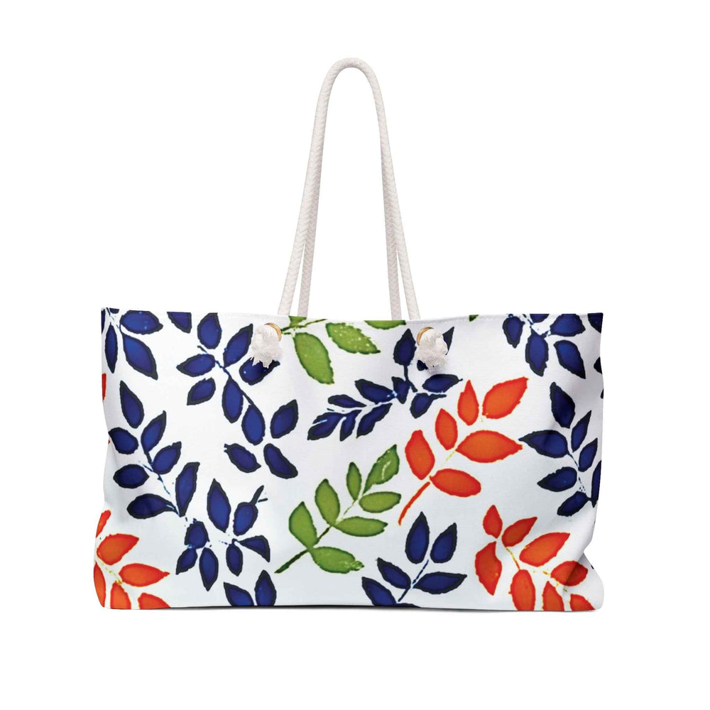 Sac de fin de semaine à motif de feuilles colorées | Feuilles marine, rouges et vertes, grand sac fourre-tout