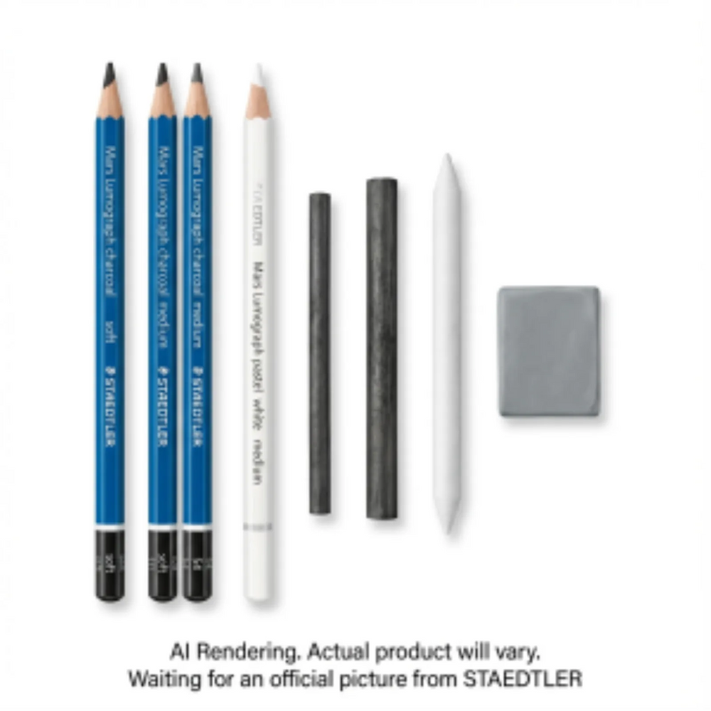 STAEDTLER Mars Lumograph Charcoal Drawing Set - 7-Piece Professional Sketching Kit with Pencils, Charcoal Sticks & Blend