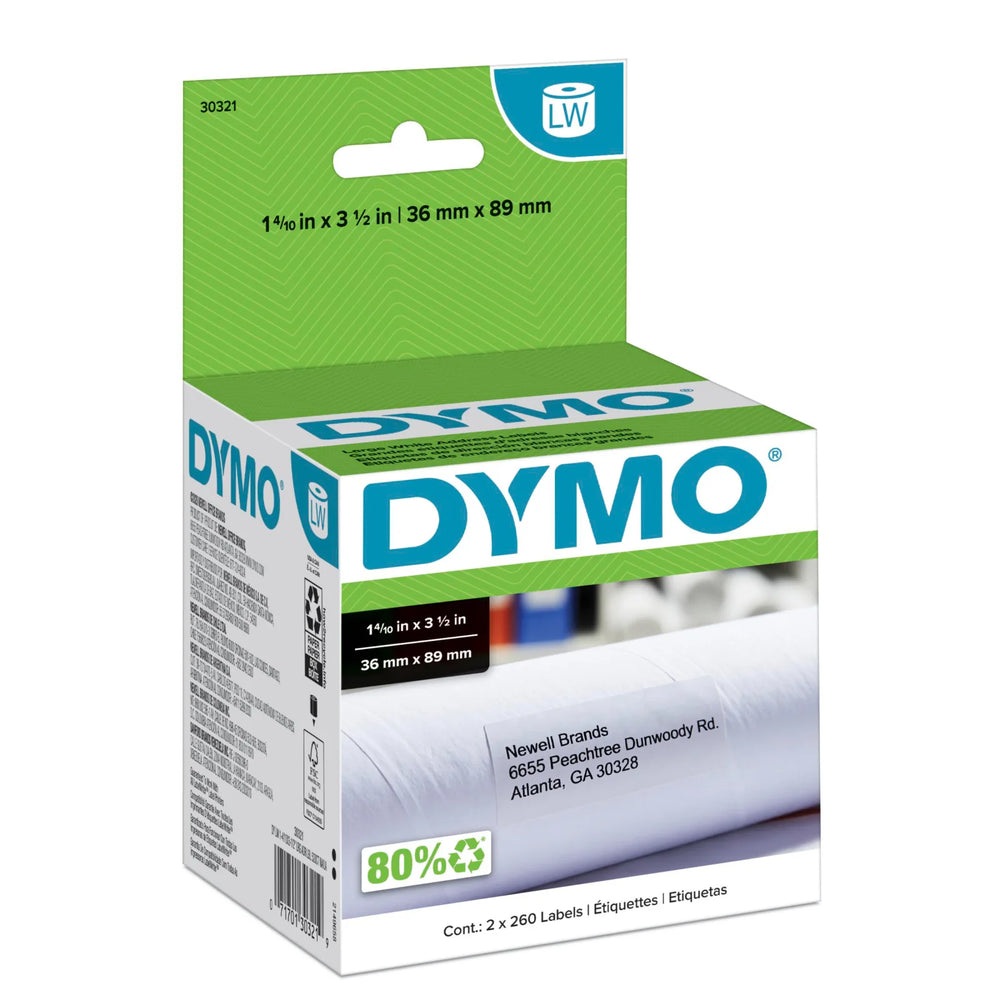 DYMO Authentic LW Large Mailing Address Labels, DYMO Labels for LabelWriter Label Printers, 1-4/10" x 3-1/2", 2 Rolls of