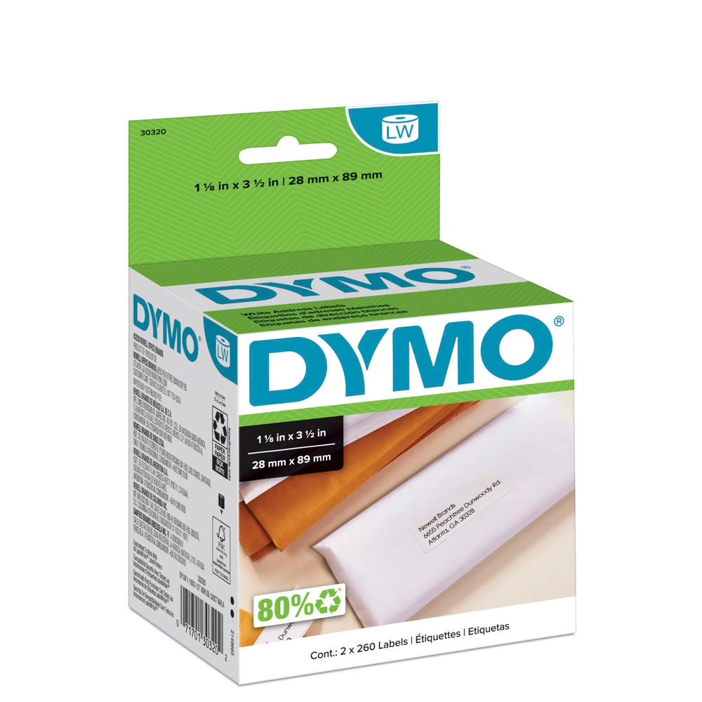 DYMO Authentic LW White Mailing Address Labels, DYMO Labels for LabelWriter Label Printers, 1-1/8" x 3-1/2", 2 Rolls of