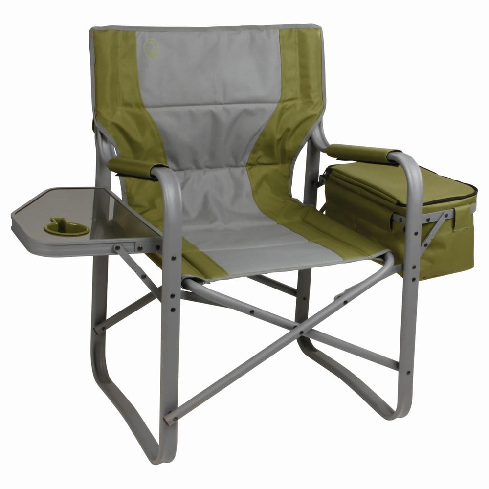 Director's Chair with Side Table and 9 Can Soft Cooler, Holds up to 350 lbs, Green/Grey
