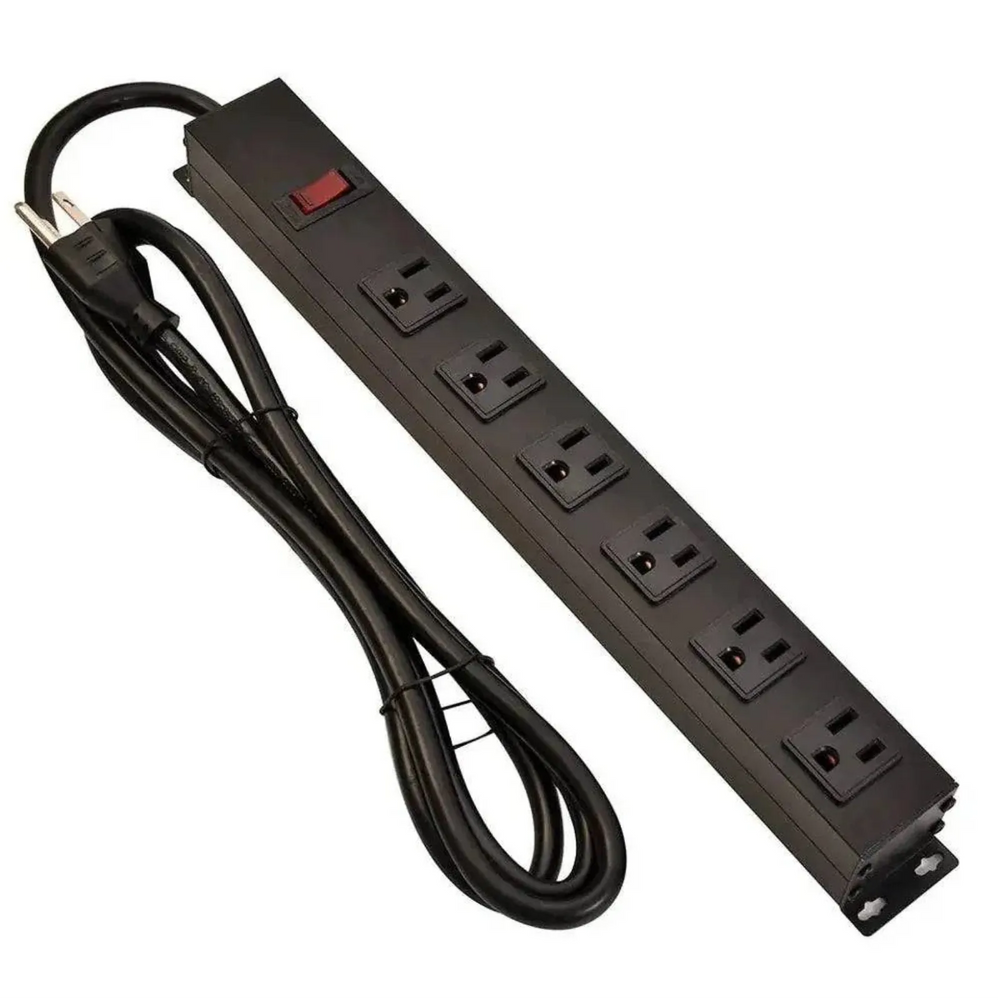 Mlink - Metal Surge Protector Power Bar, 6 Outlets, 8ft Cord