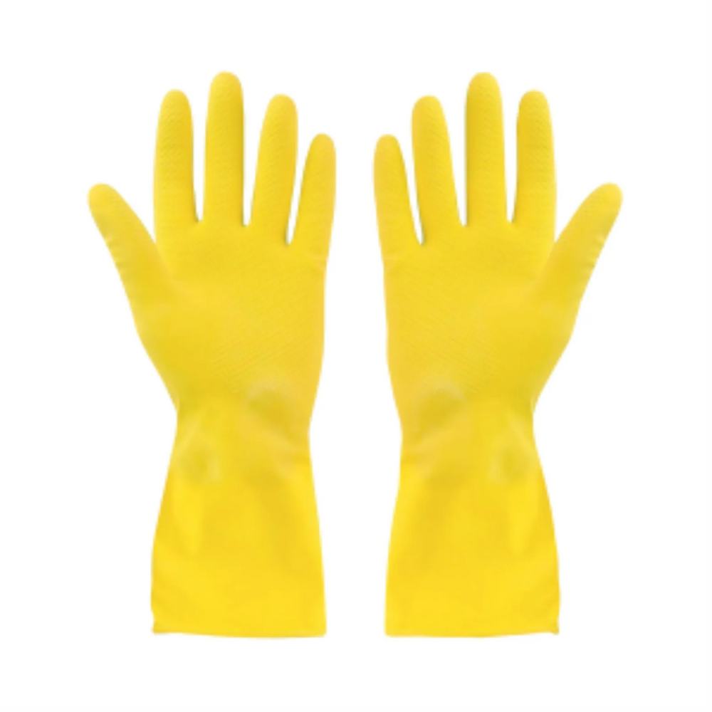 Rubber Gloves Flocklined Yellow Medium Extended Cuff - (12 pair)