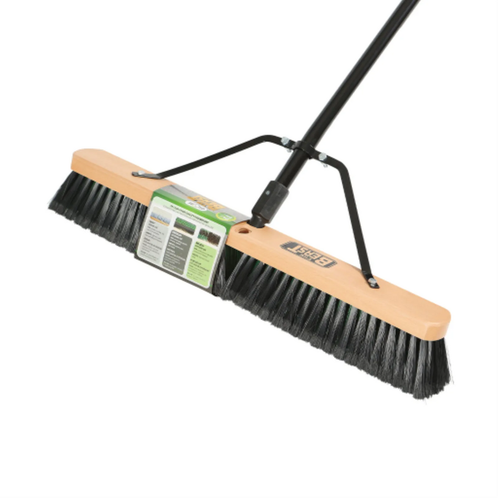 24" Assembled Wood Block Commercial push broom w/Medium Fibers and 54" metal handle