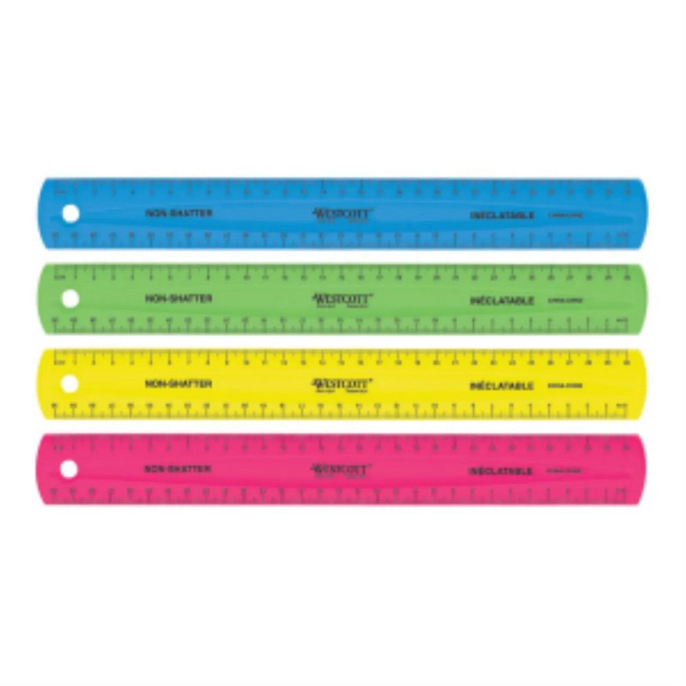 30cm Coloured Non-Shatter Ruler - Assorted Colours / Règle inéclatable 30cm, couleurs assorties