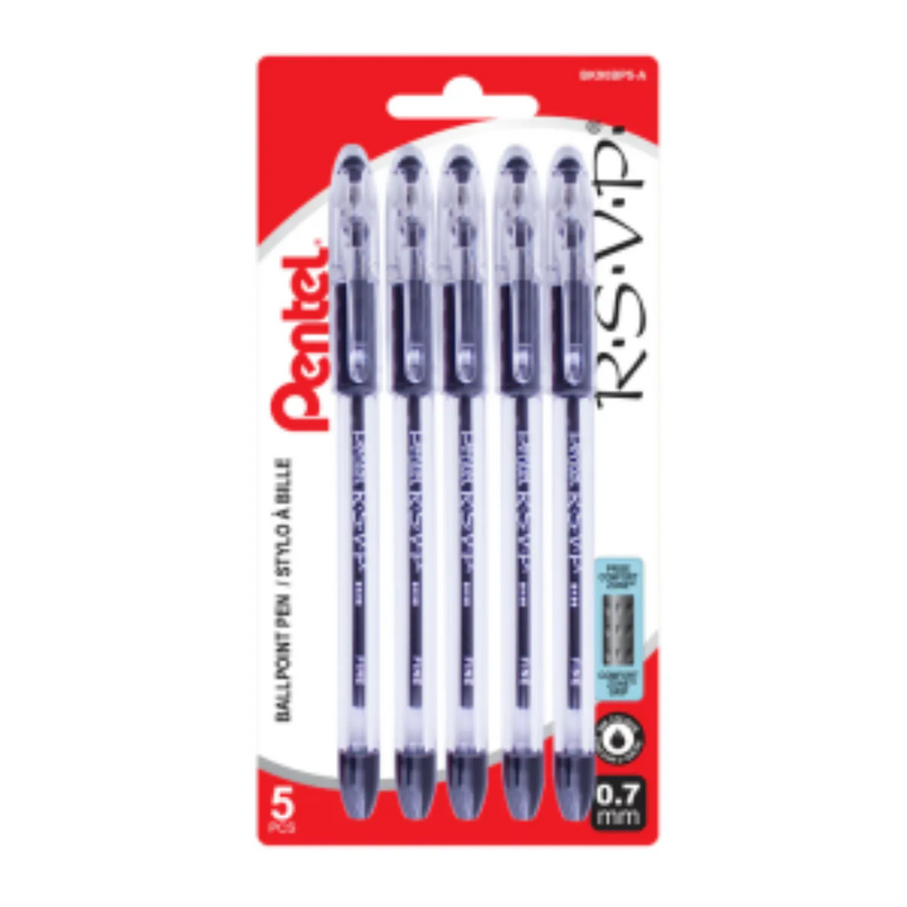 R.S.V.P. Ballpoint Pen, (0.7mm), Black Ink, 5PC Pack