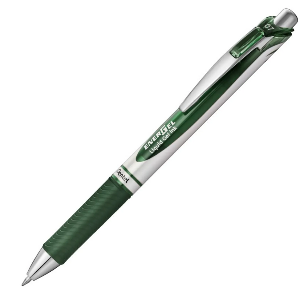 EnerGel Retractable Gel Roller, (0.7mm) Metal Tip, Forest Green Ink