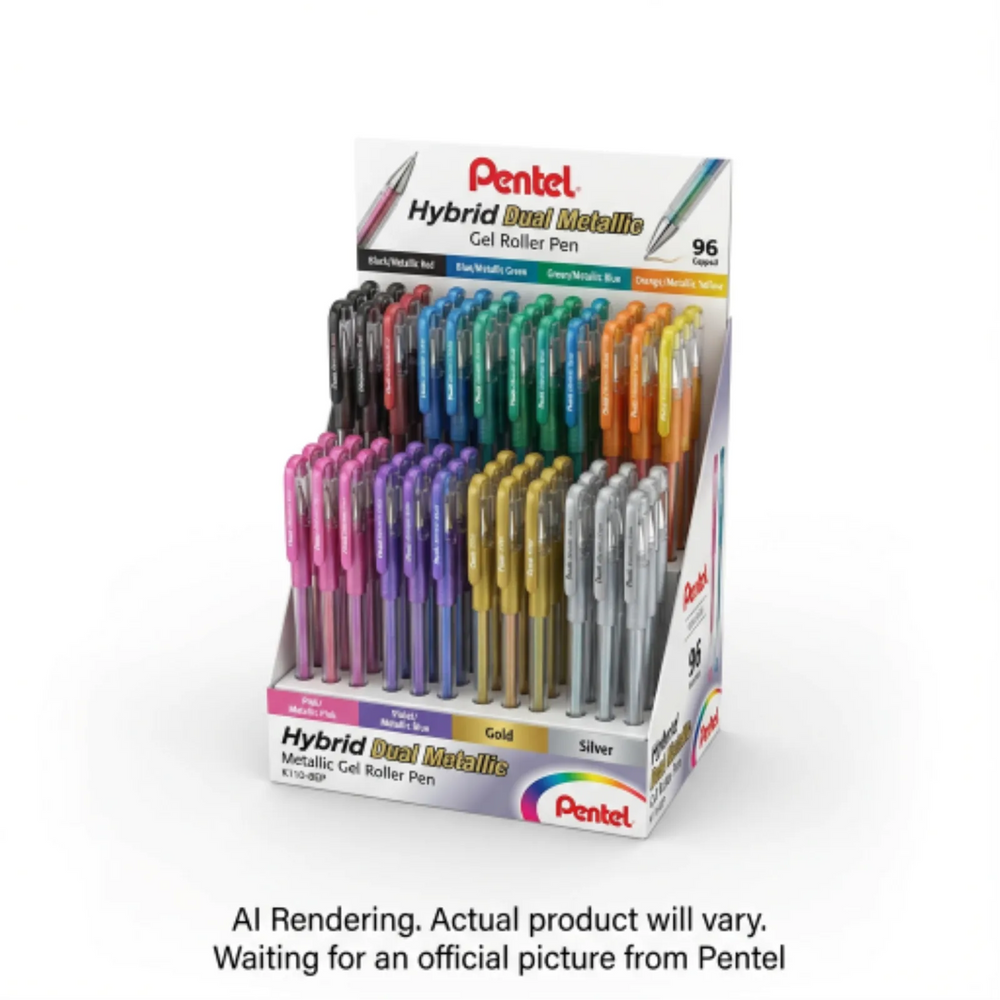 Hybrid Dual Metallic Gel Roller Pen, 1.0mm, 8 Assorted Colours, Open Stock Display, 96PCS