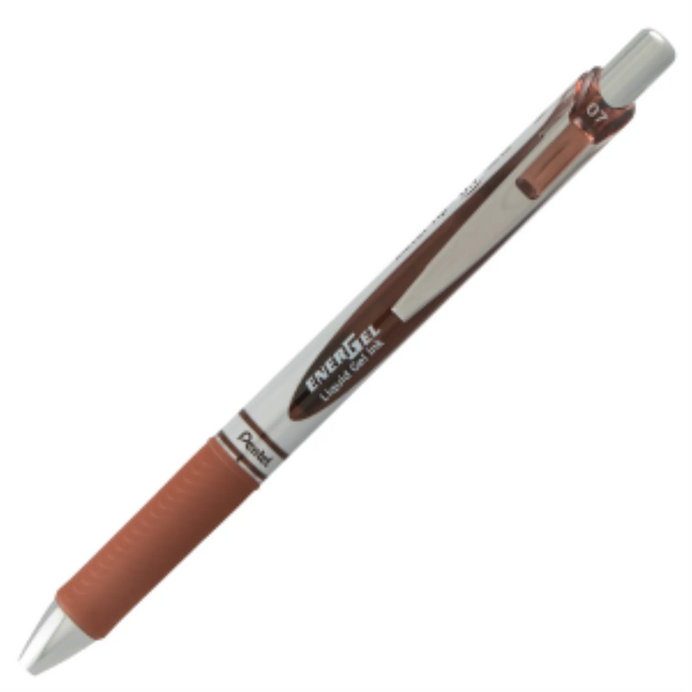 EnerGel Retractable Gel Roller, (0.7mm) Metal Tip, Brown Ink