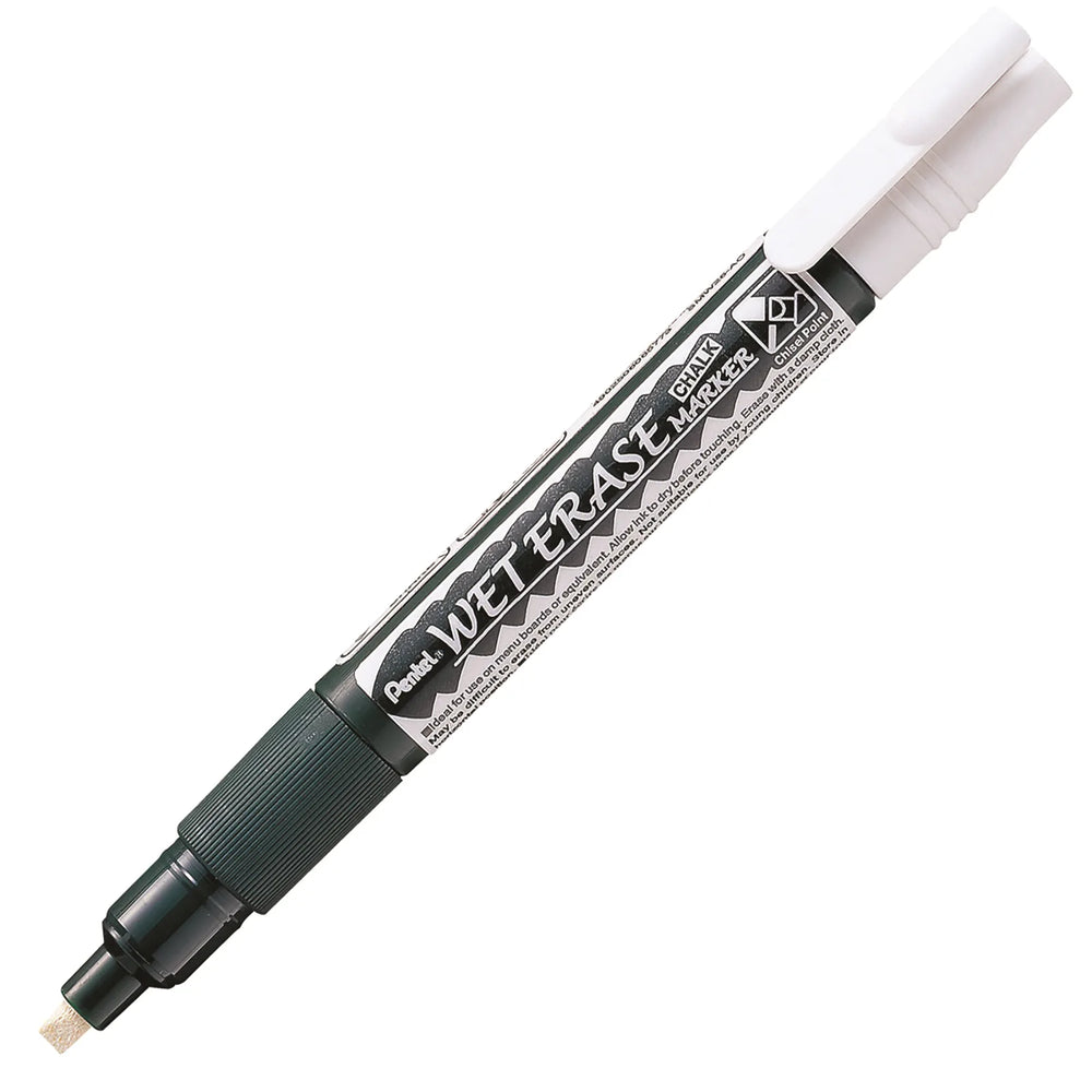 Pentel Arts Wet Erase Chalk Marker, Small Chisel Tip, White Ink