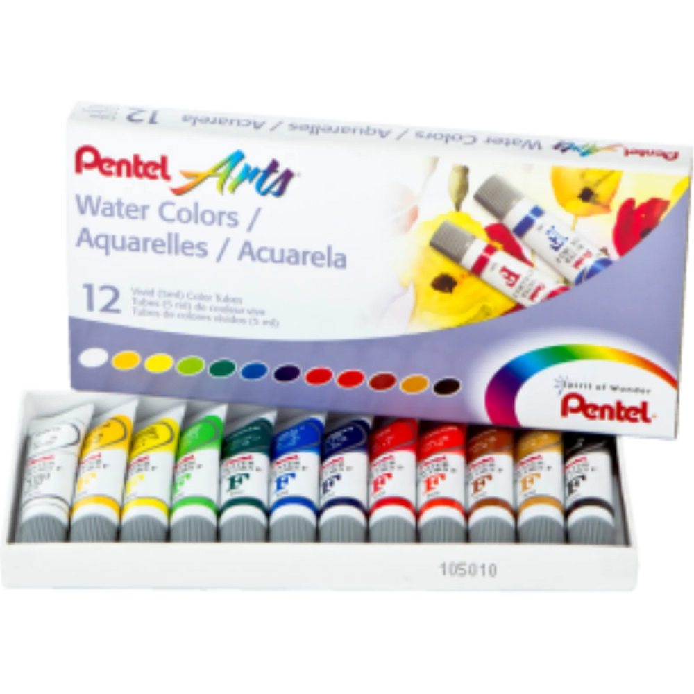 Pentel Arts Water Colours Assorted Colours, 12 Colour Pack