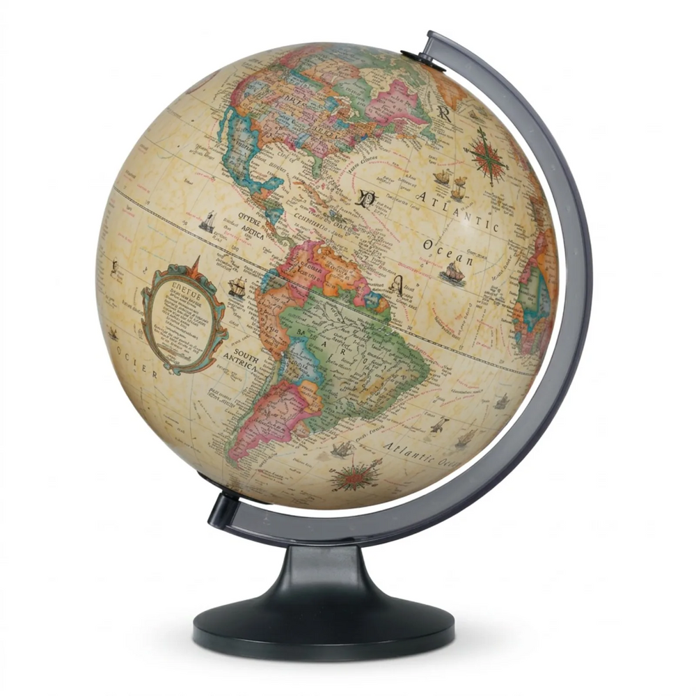 Copenhagen 12"/30Cm Diameter Antique Ocean Illuminated Desk Globe (French)