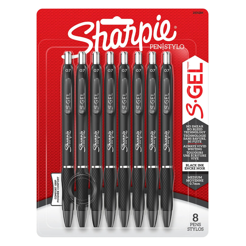 Sharpie 2105284 S-Gel Pens – High-Performance 0.7mm Medium Point, Black Ink, 8 Count Pack
