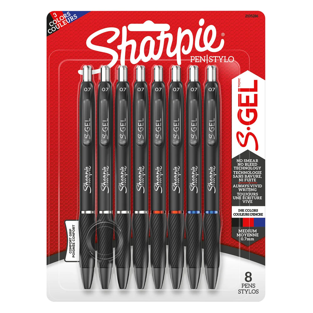 Sharpie S-Gel, Gel Pens, Medium Point (0.7 mm), Assorted Colours, 8 Count