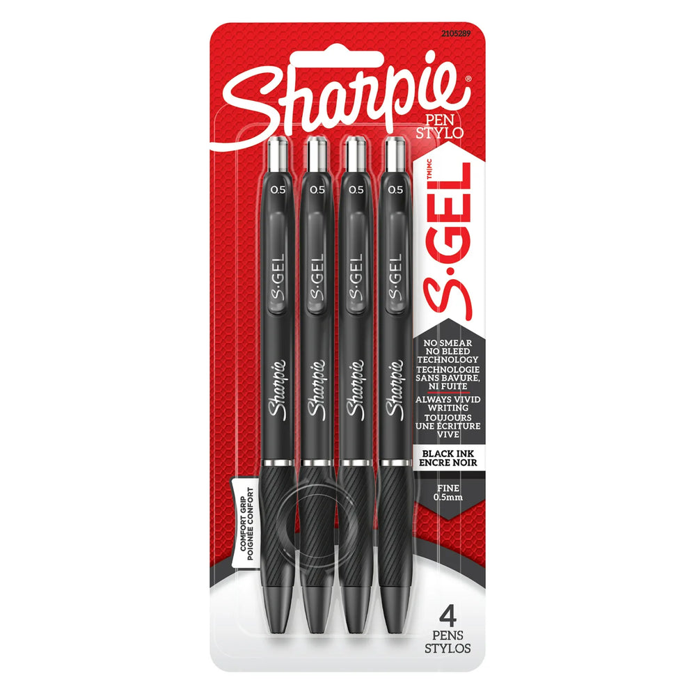 Sharpie S-Gel, Gel Pens, Fine Point (0.5 mm), Black Ink Gel Pen, 4 Count