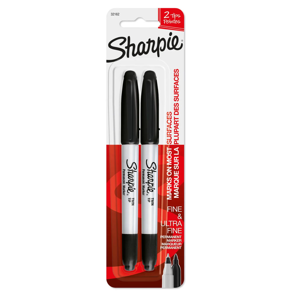 Sharpie Twin Tip Permanent Markers, Fine and Ultra Fine, Black, 2 Count