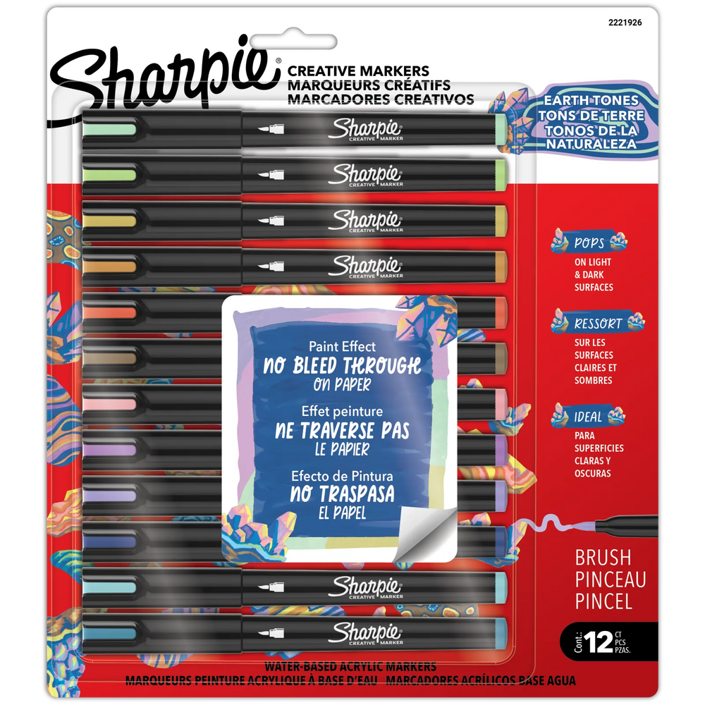 Sharpie Creative Markers, Earth Tones, Water-Based Acrylic Markers, Brush Tip, Assorted Colours, 12 Count