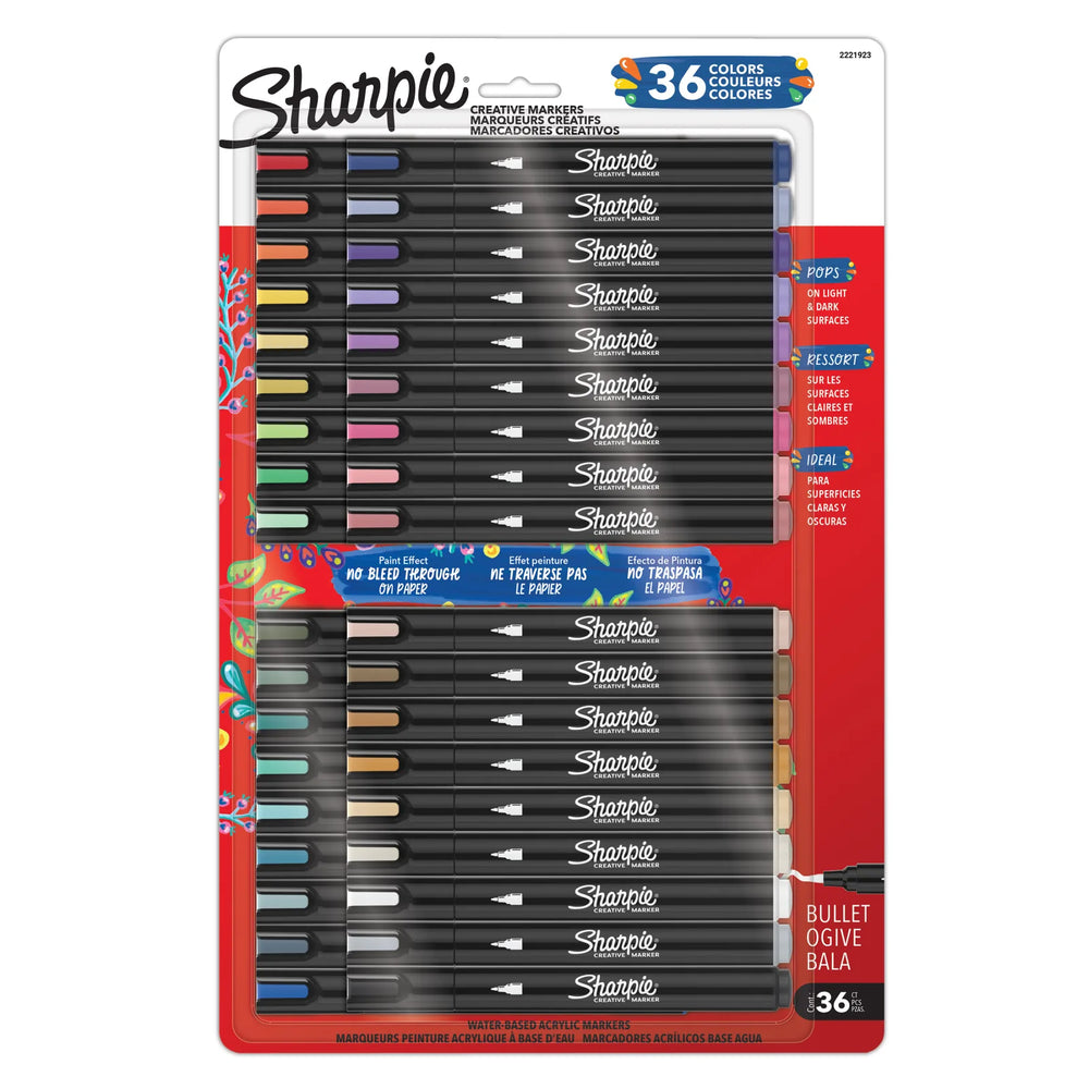 Sharpie Creative Markers Variety Pack, Water-Based Acrylic Paint Markers, Bullet Tip, Assorted, 36 Count
