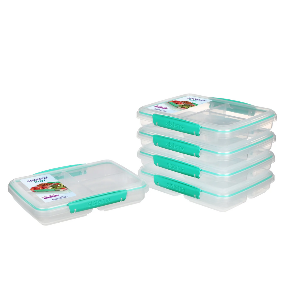 Sistema To Go Multi Split Meal & Food Prep Containers with Dividers & Clips, 820 mL, BPA-Free, 5 Pack