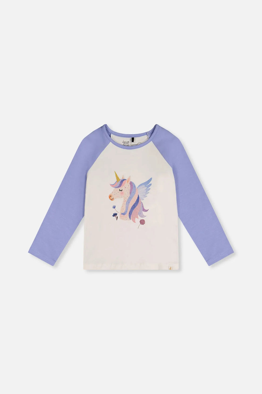 T-shirt en coton biologique raglan violet et blanc cassé